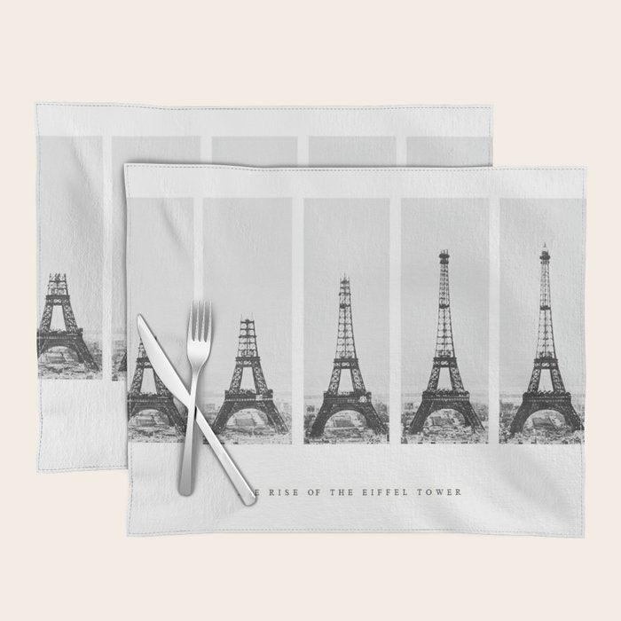 1888-1889 The Rise of the Eiffel Tower Construction Sequence black and white photography Placemat