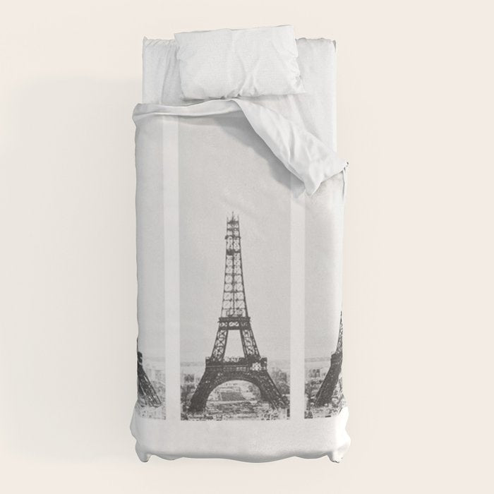 1888-1889 The Rise of the Eiffel Tower Construction Sequence black and white photography Duvet Cover