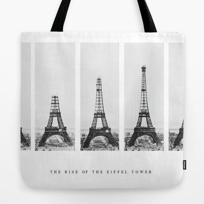 1888-1889 The Rise of the Eiffel Tower Construction Sequence black and white photography Tote Bag