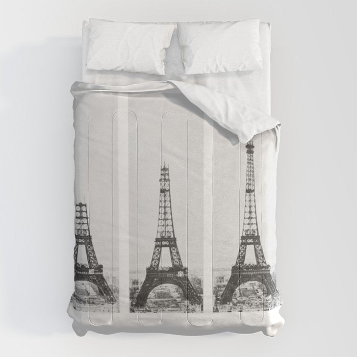 1888-1889 The Rise of the Eiffel Tower Construction Sequence black and white photography Comforter