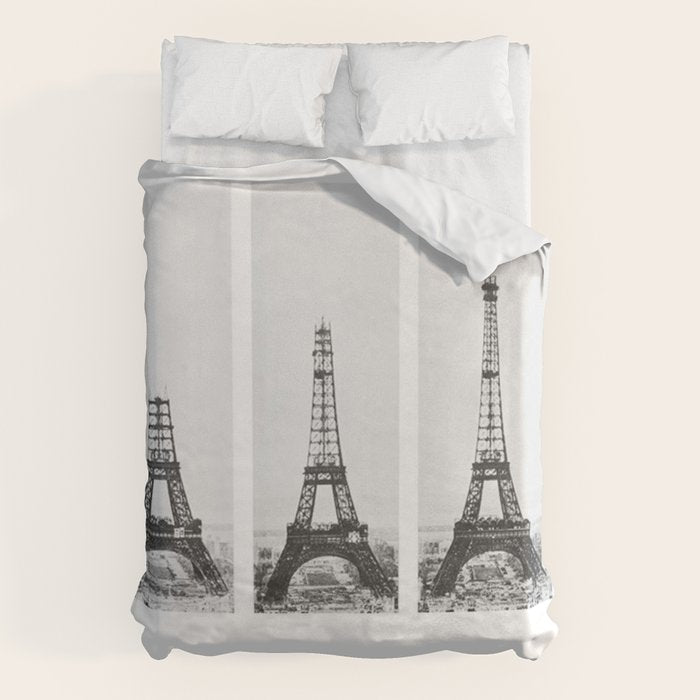 1888-1889 The Rise of the Eiffel Tower Construction Sequence black and white photography Duvet Cover