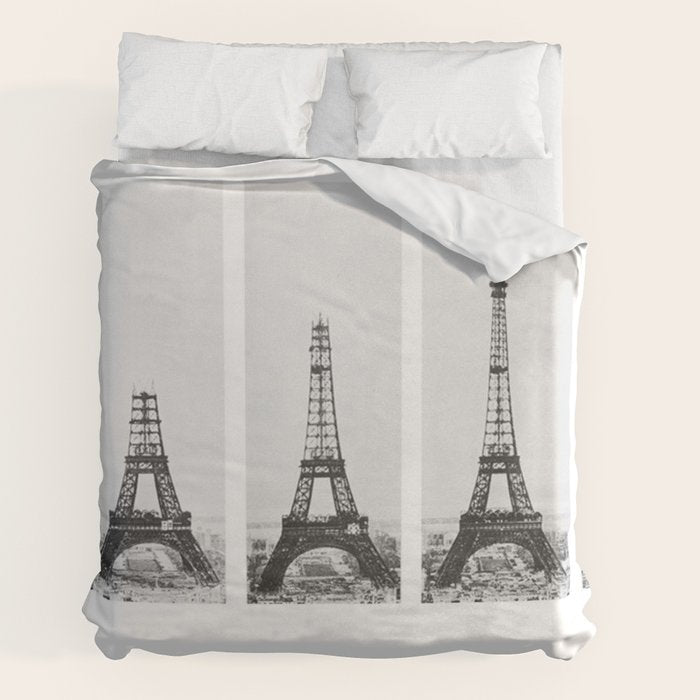 1888-1889 The Rise of the Eiffel Tower Construction Sequence black and white photography Duvet Cover