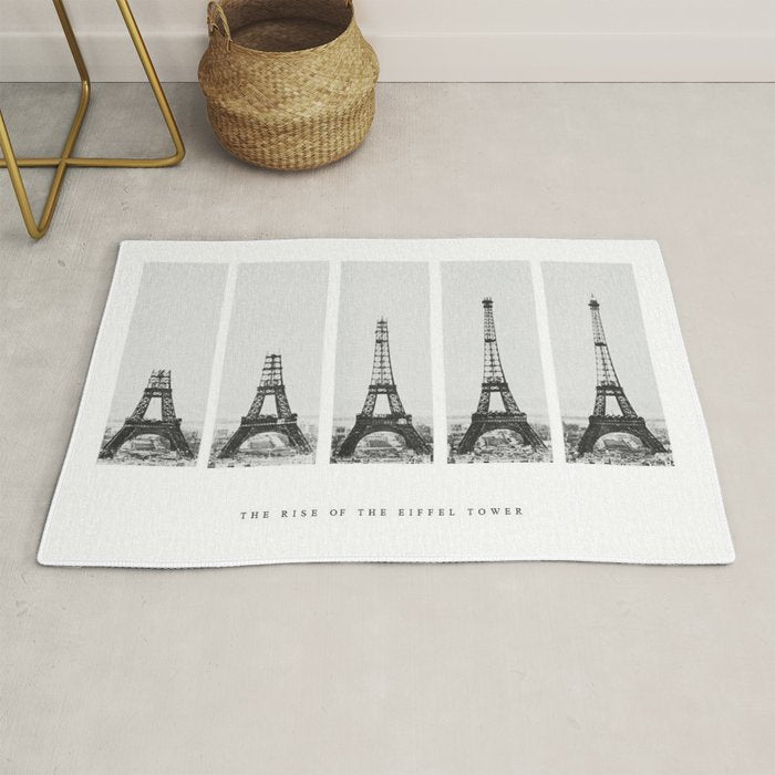 1888-1889 The Rise of the Eiffel Tower Construction Sequence black and white photography Rug