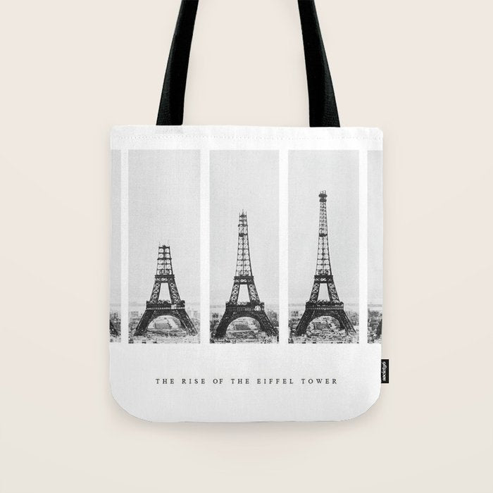 1888-1889 The Rise of the Eiffel Tower Construction Sequence black and white photography Tote Bag