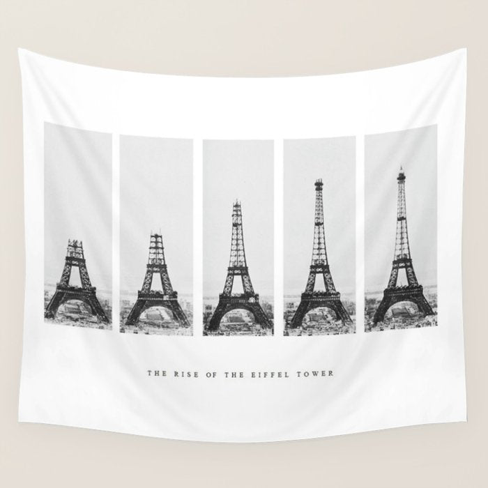 1888-1889 The Rise of the Eiffel Tower Construction Sequence black and white photography Wall Tapestry