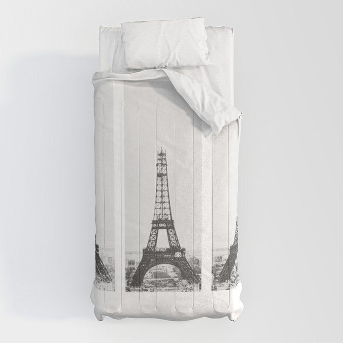 1888-1889 The Rise of the Eiffel Tower Construction Sequence black and white photography Comforter