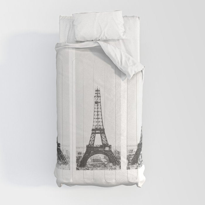 1888-1889 The Rise of the Eiffel Tower Construction Sequence black and white photography Comforter