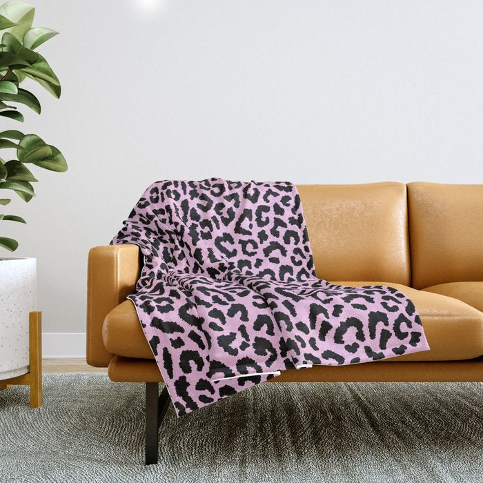 2000s leopard-black on palest pink Throw Blanket