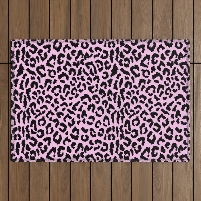 2000s leopard-black on palest pink Outdoor Rug