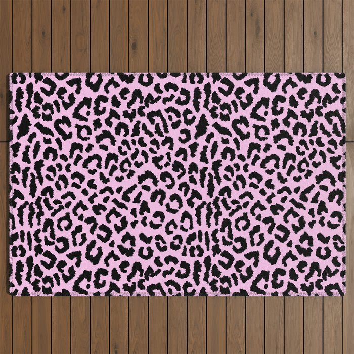 2000s leopard-black on palest pink Outdoor Rug