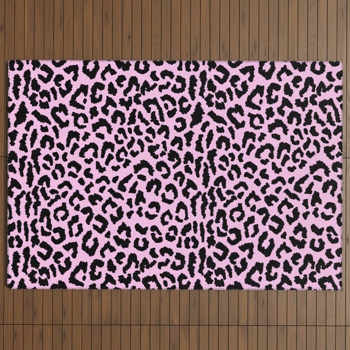 2000s leopard-black on palest pink Outdoor Rug