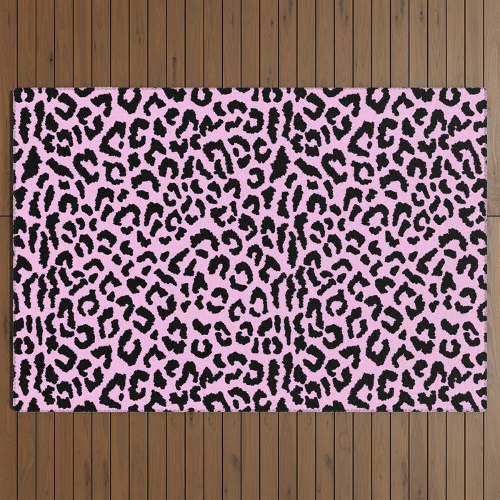 2000s leopard-black on palest pink Outdoor Rug