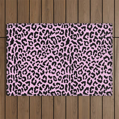 2000s leopard-black on palest pink Outdoor Rug