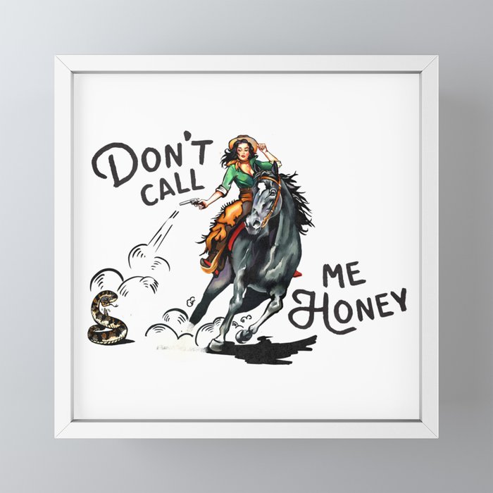 "Don't Call Me Honey" Cowgirl On Horseback Shooting a Rattlesnake Mini Art Print