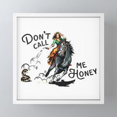 "Don't Call Me Honey" Cowgirl On Horseback Shooting a Rattlesnake Mini Art Print
