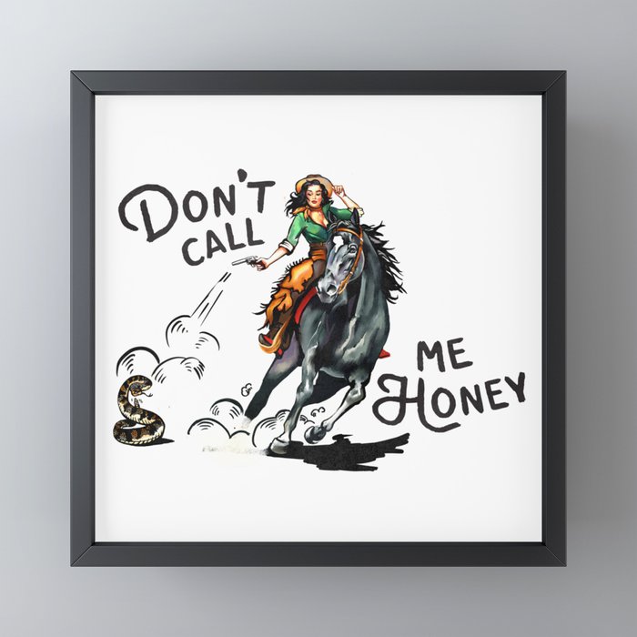 "Don't Call Me Honey" Cowgirl On Horseback Shooting a Rattlesnake Mini Art Print