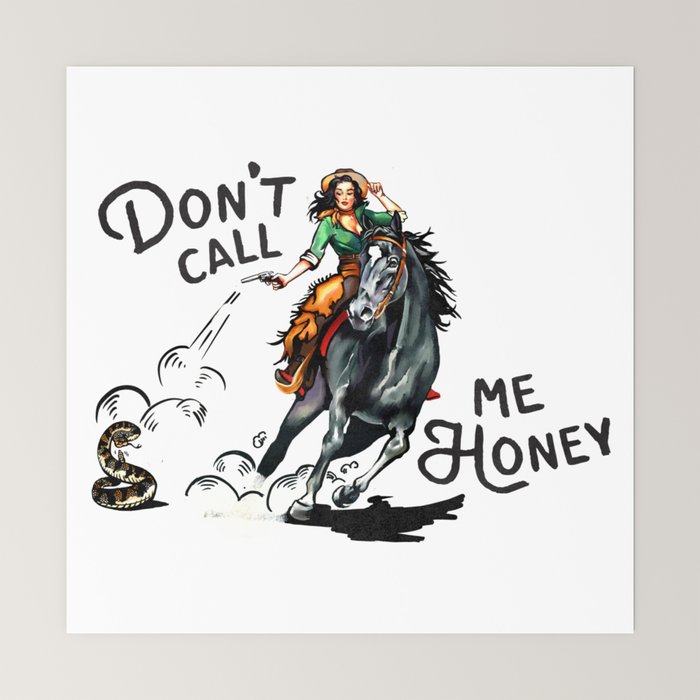 "Don't Call Me Honey" Cowgirl On Horseback Shooting a Rattlesnake Mini Art Print