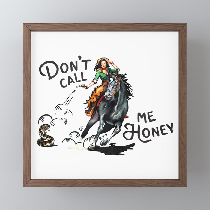 "Don't Call Me Honey" Cowgirl On Horseback Shooting a Rattlesnake Mini Art Print