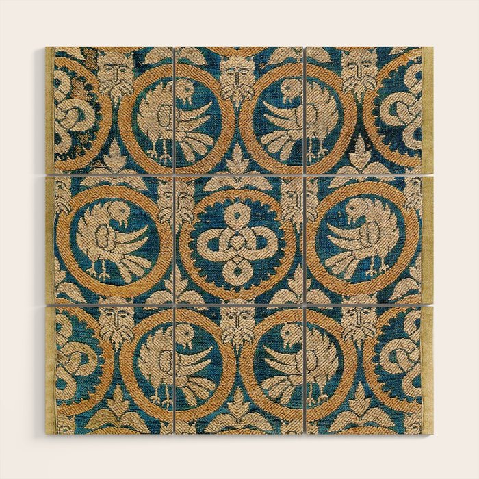 18th Century Spanish Textile Print Wood Wall Art
