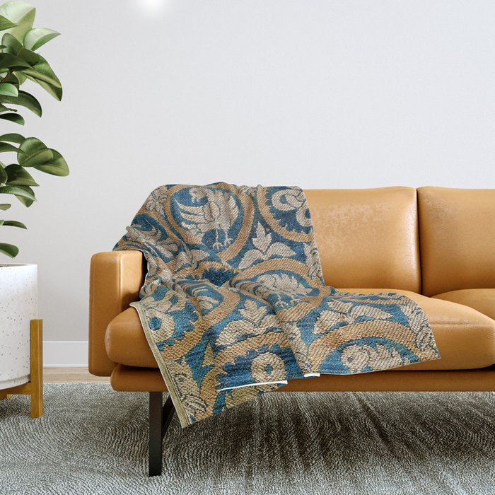 18th Century Spanish Textile Print Throw Blanket