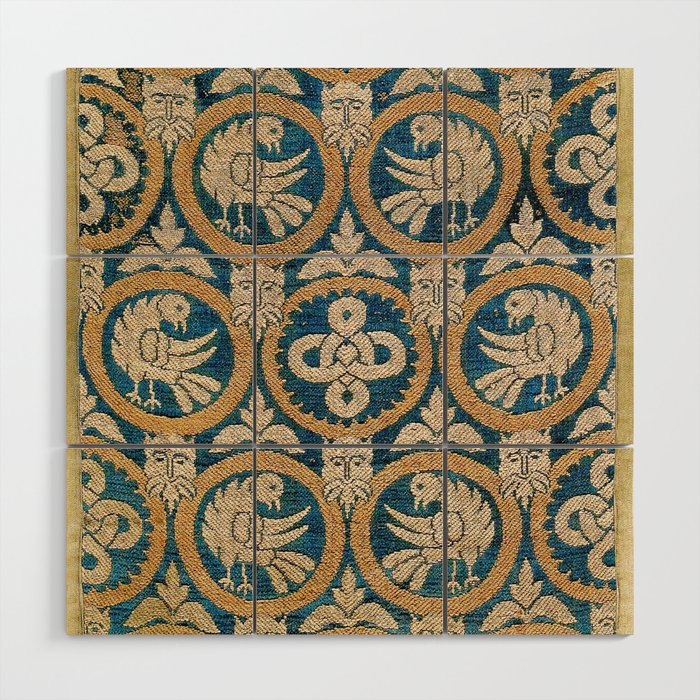 18th Century Spanish Textile Print Wood Wall Art