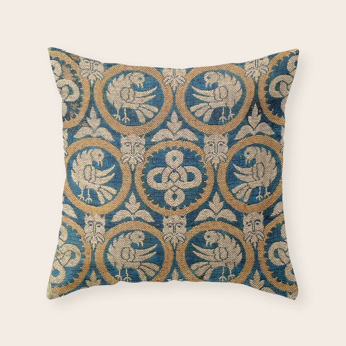 18th Century Spanish Textile Print Throw Pillow
