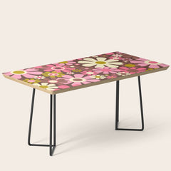 60s 70s Retro Floral Garden Cheerful Flower Pattern in Brown Pink Avocado Coffee Table