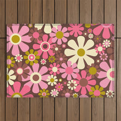 60s 70s Retro Floral Garden Cheerful Flower Pattern in Brown Pink Avocado Outdoor Rug
