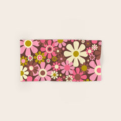 60s 70s Retro Floral Garden Cheerful Flower Pattern in Brown Pink Avocado Bath Towel
