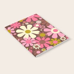 60s 70s Retro Floral Garden Cheerful Flower Pattern in Brown Pink Avocado Notebook