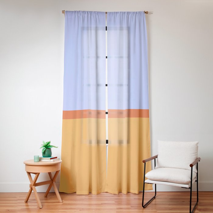 70s Summer Color Block Blue and Orange Window Curtain