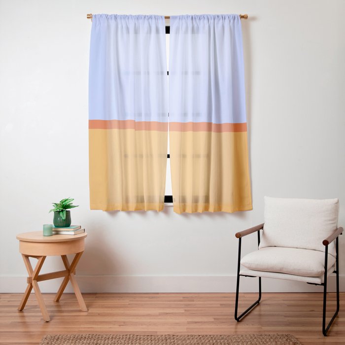 70s Summer Color Block Blue and Orange Window Curtain