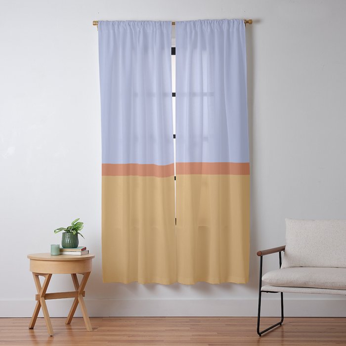 70s Summer Color Block Blue and Orange Window Curtain