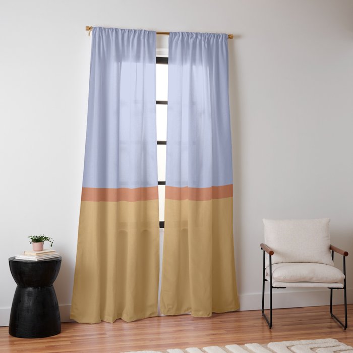 70s Summer Color Block Blue and Orange Window Curtain