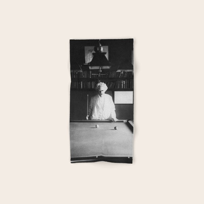 1891 Mark Twain playing billiards, pool black and white vintage photograph / photography Bath Towel