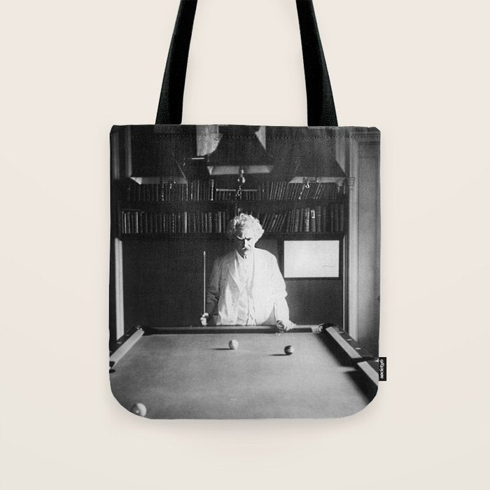 1891 Mark Twain playing billiards, pool black and white vintage photograph / photography Tote Bag