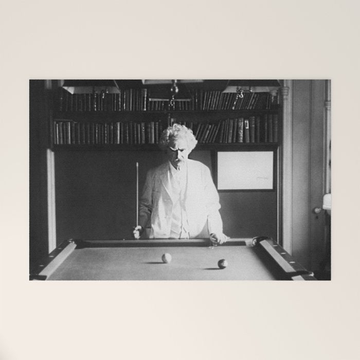 1891 Mark Twain playing billiards, pool black and white vintage photograph / photography Welcome Mat