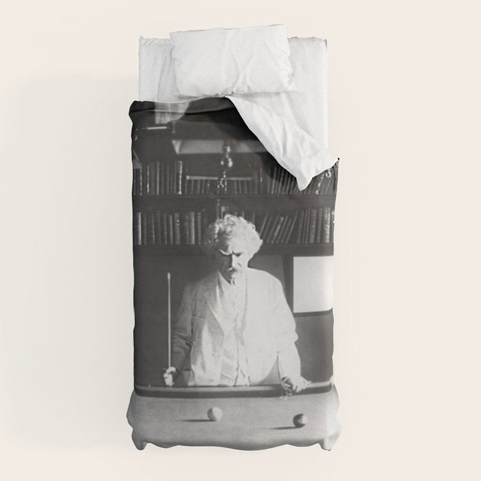 1891 Mark Twain playing billiards, pool black and white vintage photograph / photography Duvet Cover