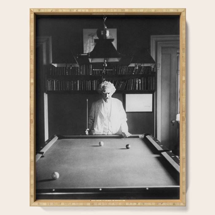 1891 Mark Twain playing billiards, pool black and white vintage photograph / photography Serving Tray