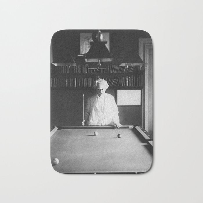 1891 Mark Twain playing billiards, pool black and white vintage photograph / photography Bath Mat