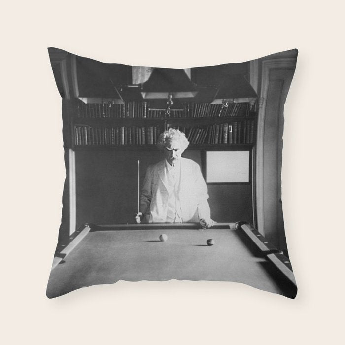 1891 Mark Twain playing billiards, pool black and white vintage photograph / photography Throw Pillow