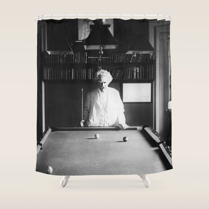 1891 Mark Twain playing billiards, pool black and white vintage photograph / photography Shower Curtain
