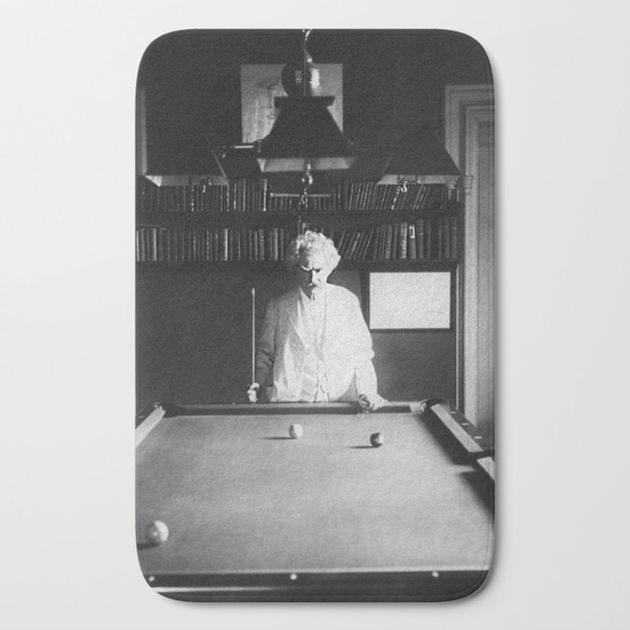 1891 Mark Twain playing billiards, pool black and white vintage photograph / photography Bath Mat