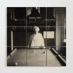 1891 Mark Twain playing billiards, pool black and white vintage photograph / photography Wood Wall Art