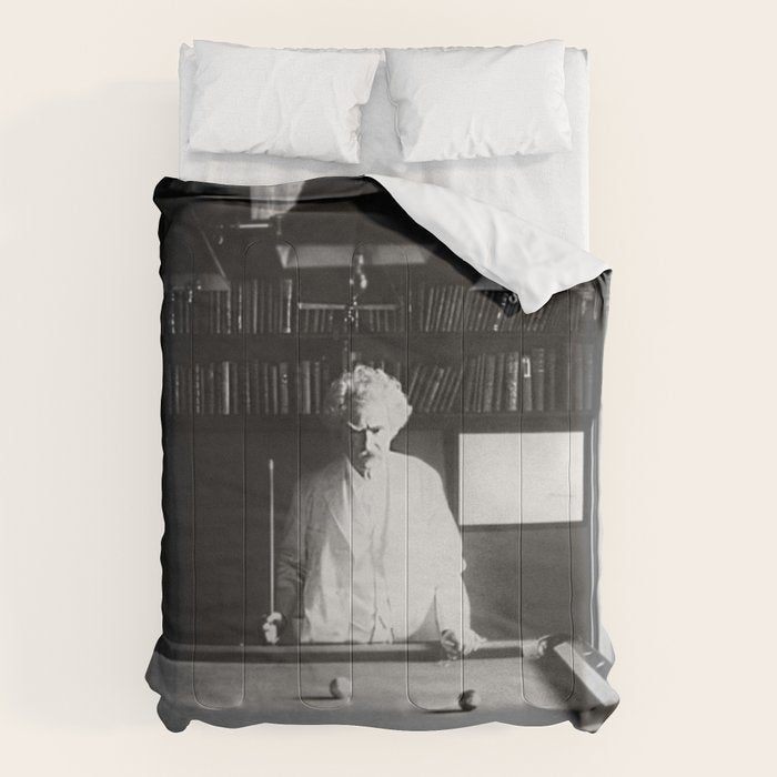 1891 Mark Twain playing billiards, pool black and white vintage photograph / photography Comforter