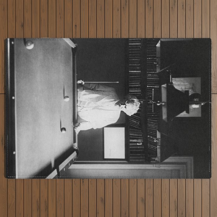 1891 Mark Twain playing billiards, pool black and white vintage photograph / photography Outdoor Rug
