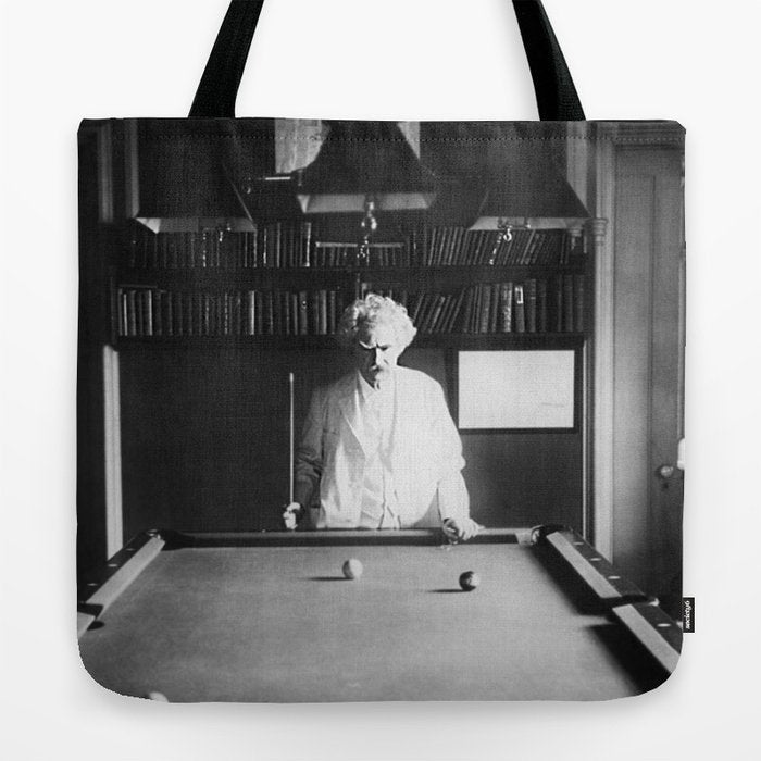 1891 Mark Twain playing billiards, pool black and white vintage photograph / photography Tote Bag