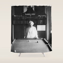 1891 Mark Twain playing billiards, pool black and white vintage photograph / photography Shower Curtain