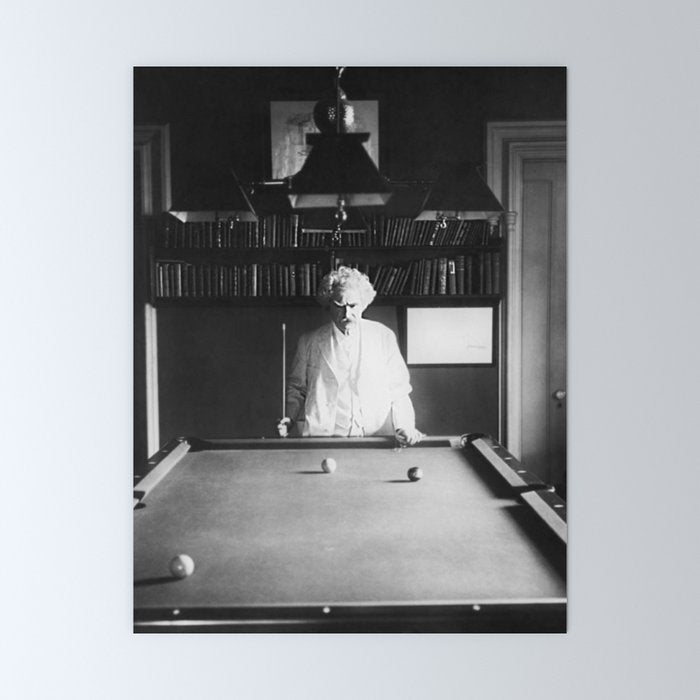1891 Mark Twain playing billiards, pool black and white vintage photograph / photography Mini Art Print