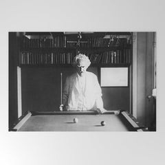 1891 Mark Twain playing billiards, pool black and white vintage photograph / photography Welcome Mat